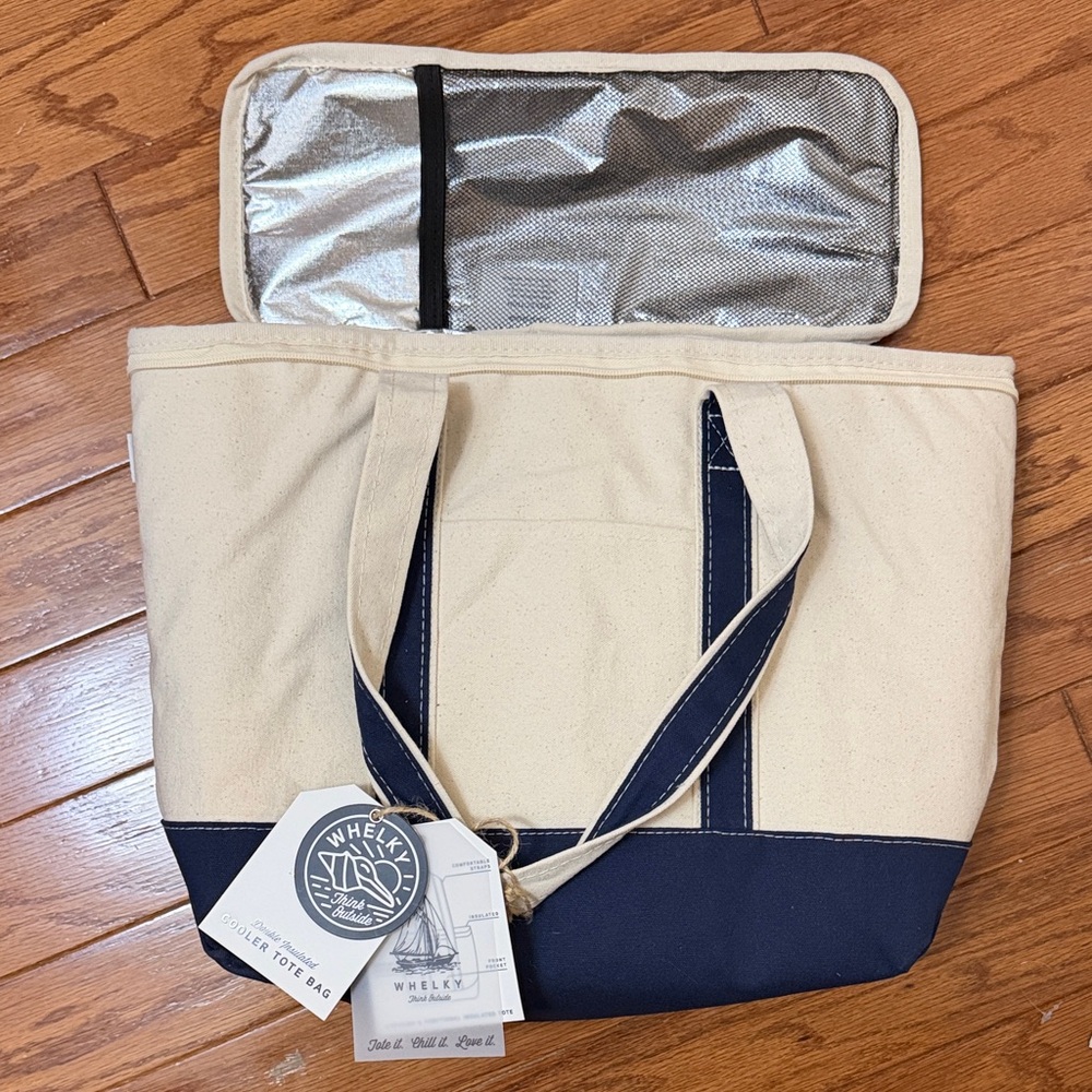 Whelk Canvas Cooler Tote Bag in Natural & Navy NWT